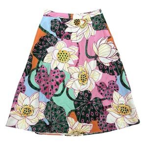 Gorman Lotus Leopard Skirt Women's Size 14 Linen Blend Floral Midi Pockets